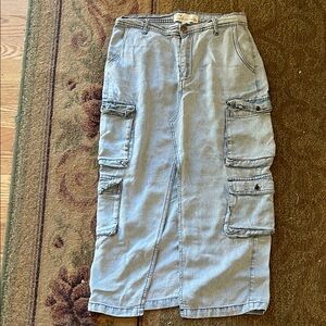 Vintage Havana Denim Midi Cargo Skirt
